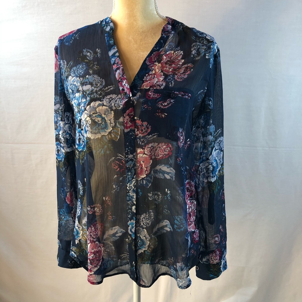 Kut from the Kloth Watercolor Floral Long Sleeve Top, Size M